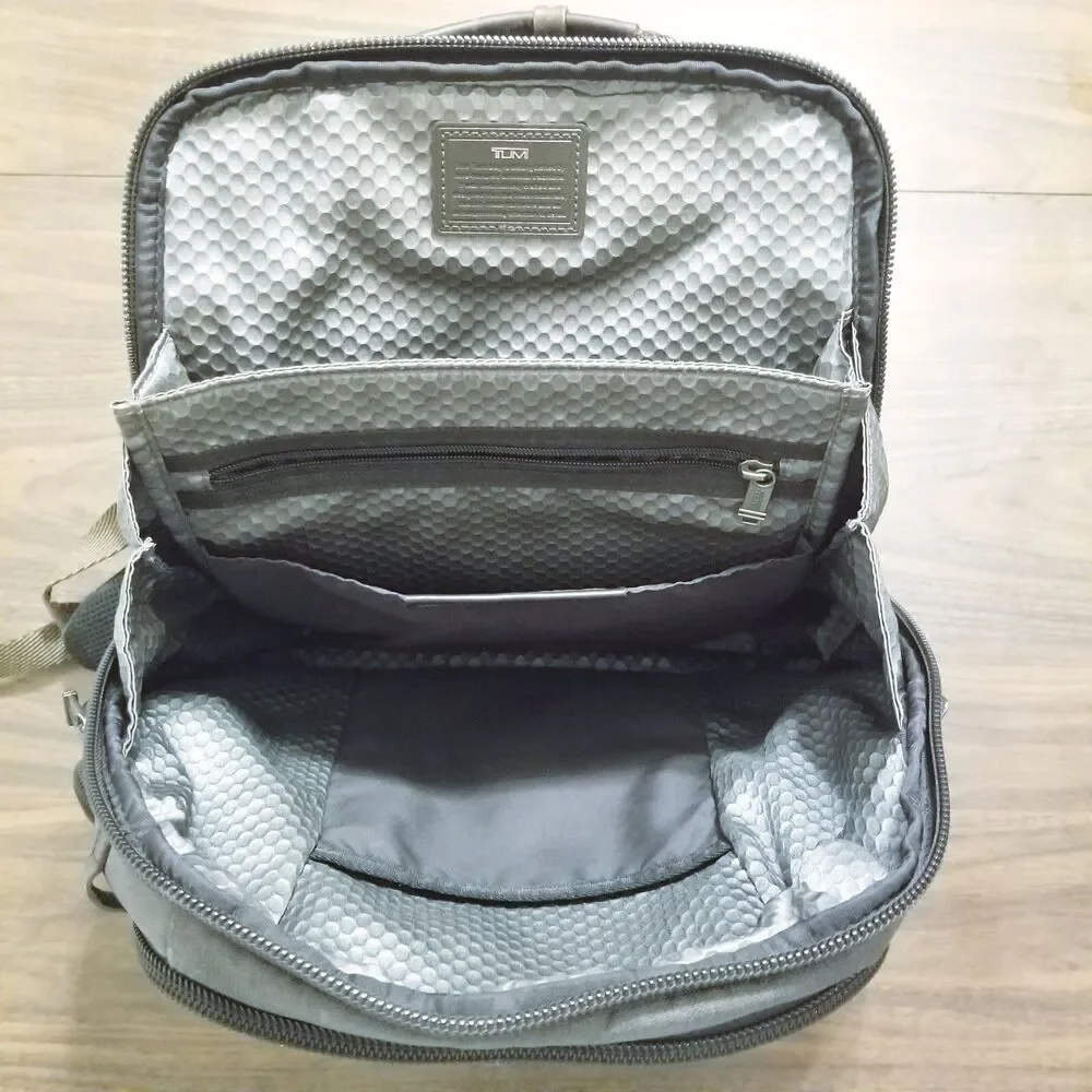 Tumi Alpha Bravo Parrish Backpack Gray Laptop Bag Leather Trim 17x14x7 EUC